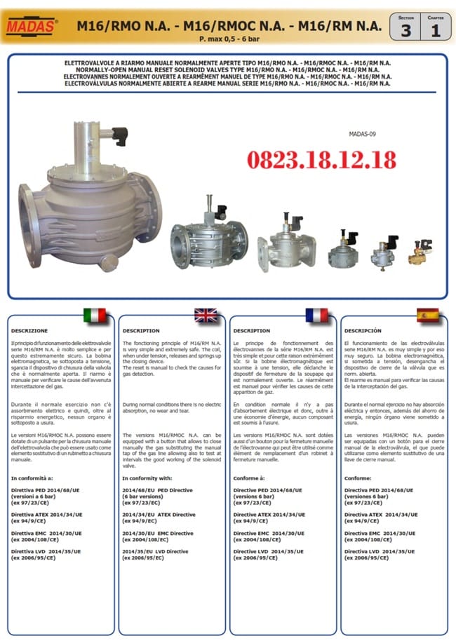 Van thường đóng Reset bằng tay M16/RMO N.C EEX chống nổ