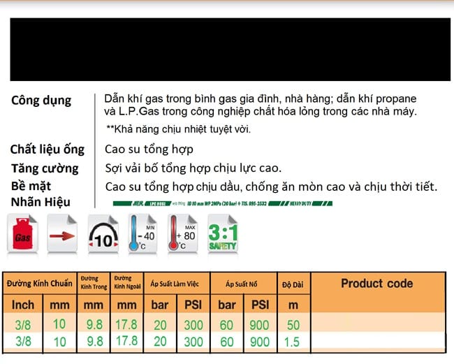 Catalogue dây dẫn gas cao su 