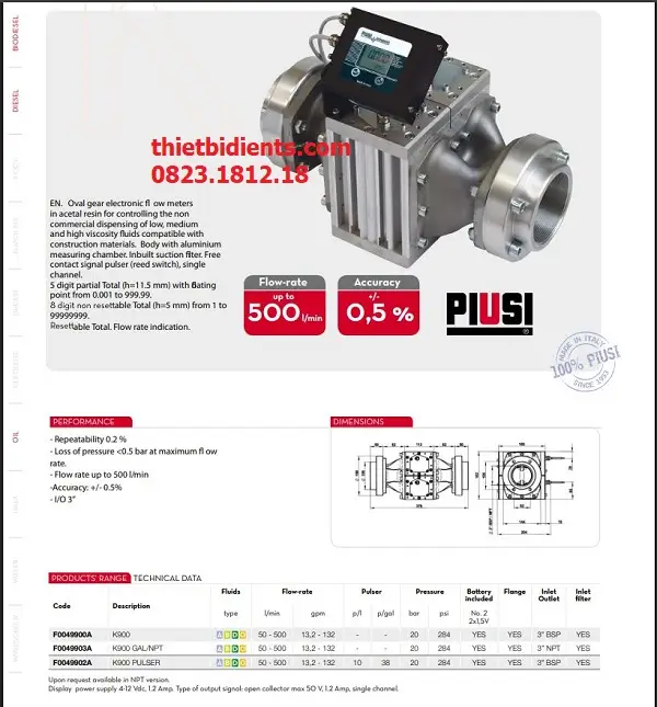 Đồng hồ đo lưu lượng dầu Piusi K900 3 Catalogue đồng hồ đo lưu lượng xăng dầu K900
