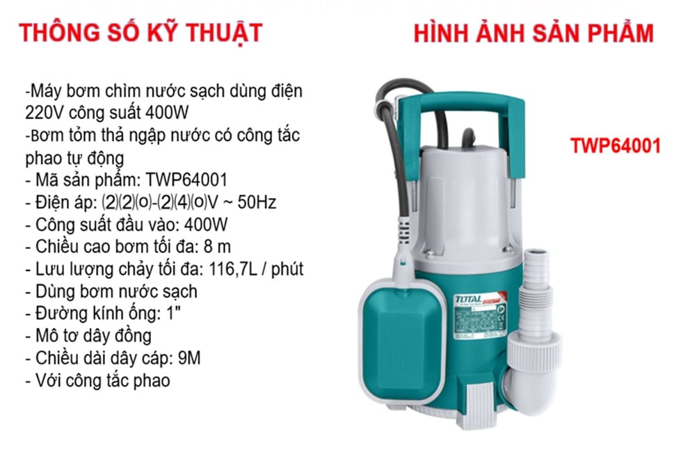 Thông số máy bơm chìm nước sạch