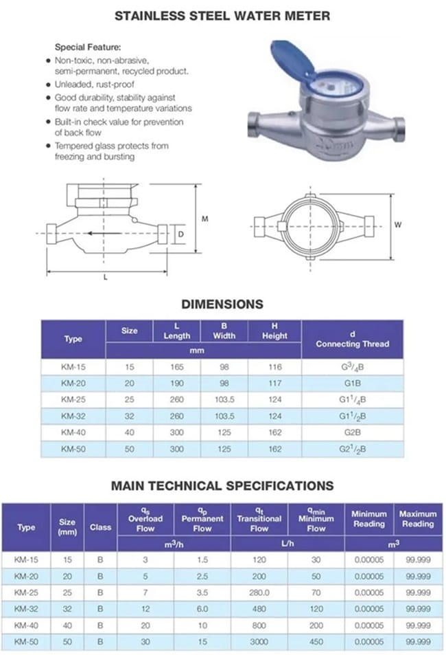 Đồng hồ đo nước thân inox 3 Catalogue đồng hồ đo nước nối ren
