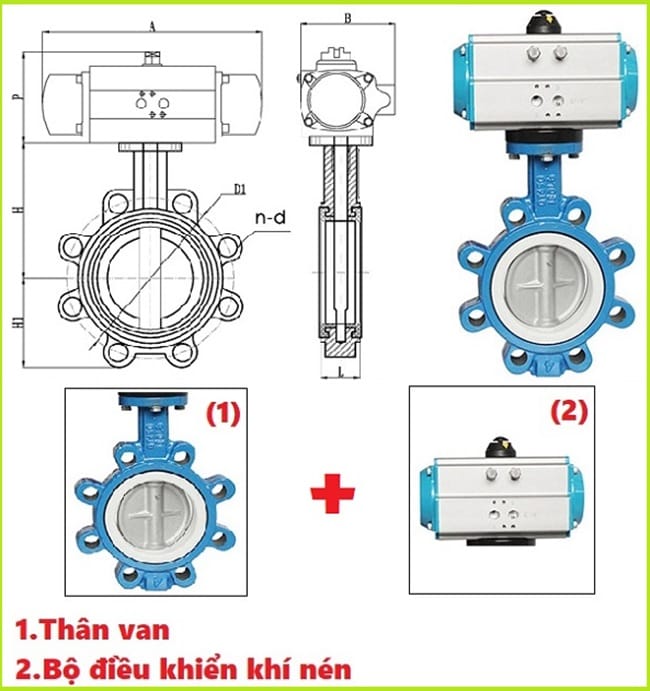 Van bướm điều khiển khí nén đài loan 3 Cấu tạo van bướm điều khiển khí nén