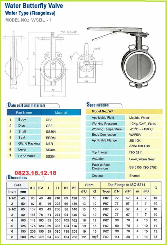 Catalogue Van bướm tay gạt inox