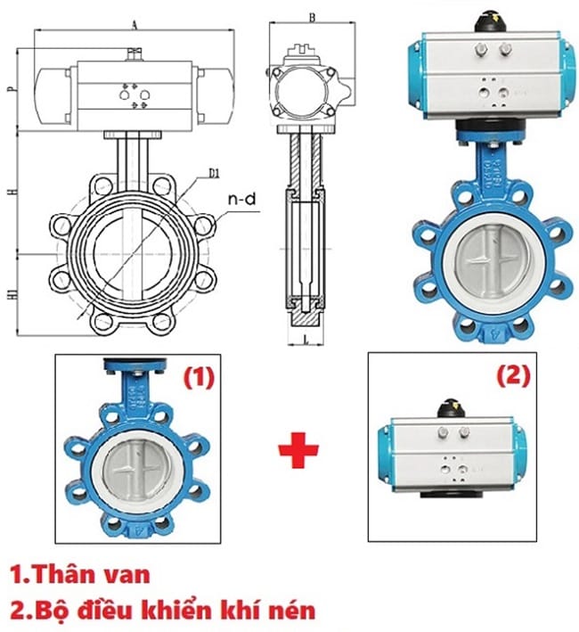 Cấu tạo của van bướm điều khiển khí nén ON/OFF