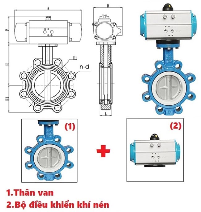 Cấu tạo của van bướm thép điều khiển khí nén