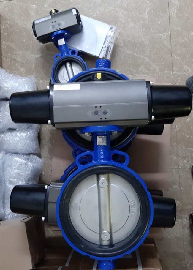 Van bướm gang điều khiển khí nén tác động đơn