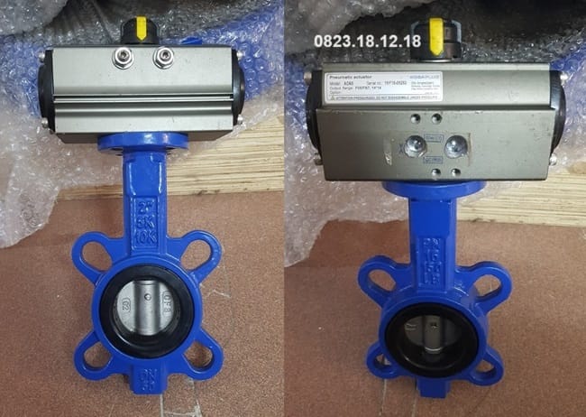 Van bướm gang điều khiển khí nén tác động kép