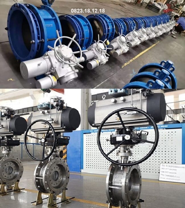 Van bướm mặt bích điều khiển khí nén tay quay