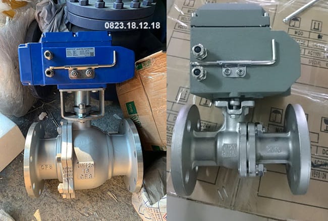 Van bi mặt bích điều khiển điện 4 Van bi inox mặt bích điều khiển điện