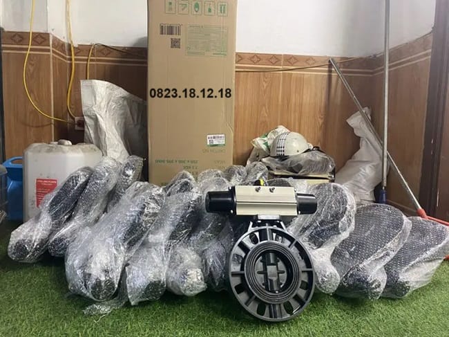 Van bướm mặt bích điều khiển khí nén tác động đơn