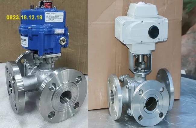 Van bi mặt bích điều khiển điện 6 Van bi 3 ngã điều khiển điện mặt bích