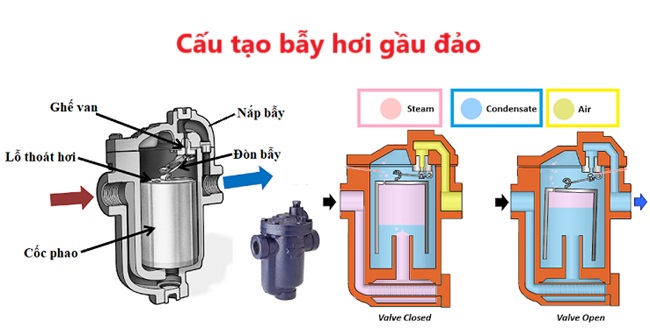 Bẫy hơi 4 Cấu tạo bẫy hơi gầu đảo