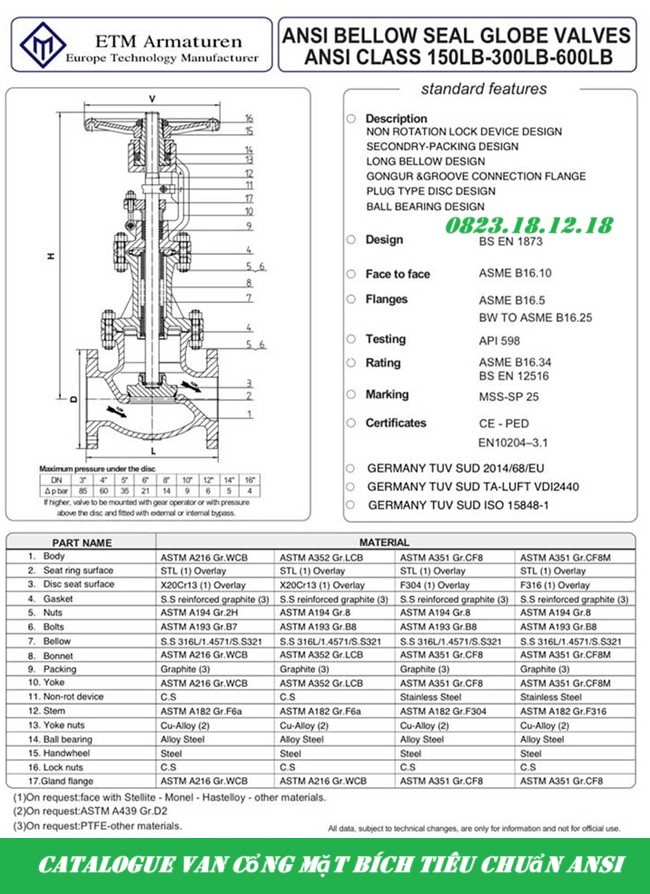 Van cổng mặt bích tiêu chuẩn ANSI 5 Catalogue van cổng mặt bích tiêu chuẩn ANSI