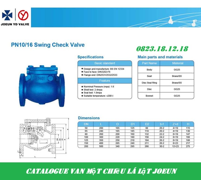 Van một chiều lá lật Joeun 5 Catalogue van một chiều lá lật Joeun