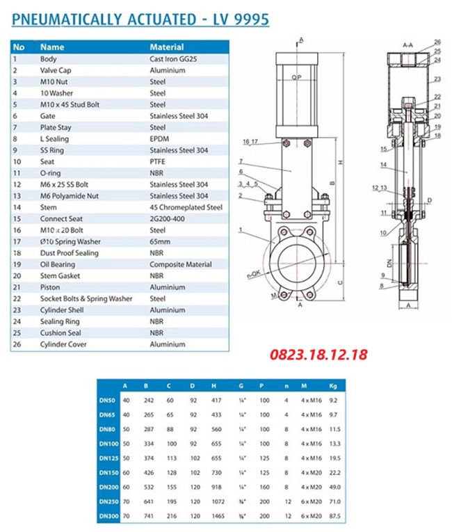 Cấu tạo của van dao khí nén