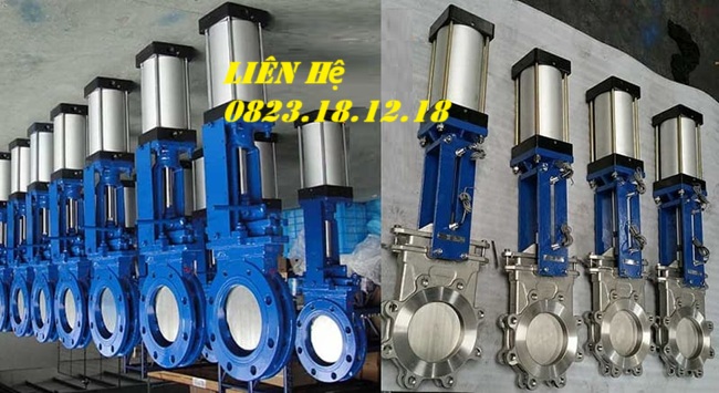 Van dao thân gang cánh inox 6 Van dao thân gang cánh inox điều khiển khí nén