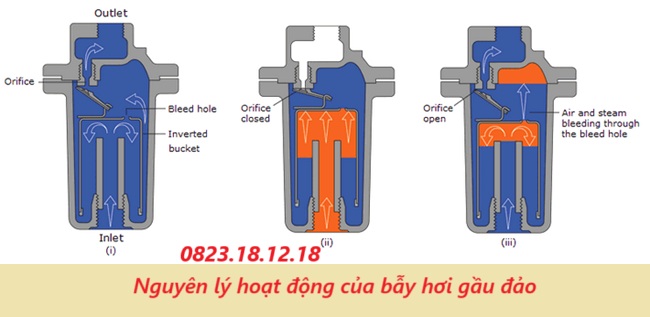 Nguyên lý hoạt động của bẫy hơi gầu đảo