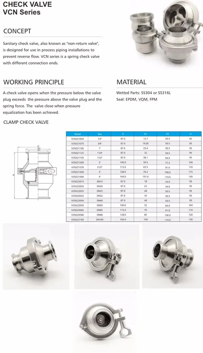 Van một chiều vi sinh 13 Catalogue van một chiều inox vi sinh