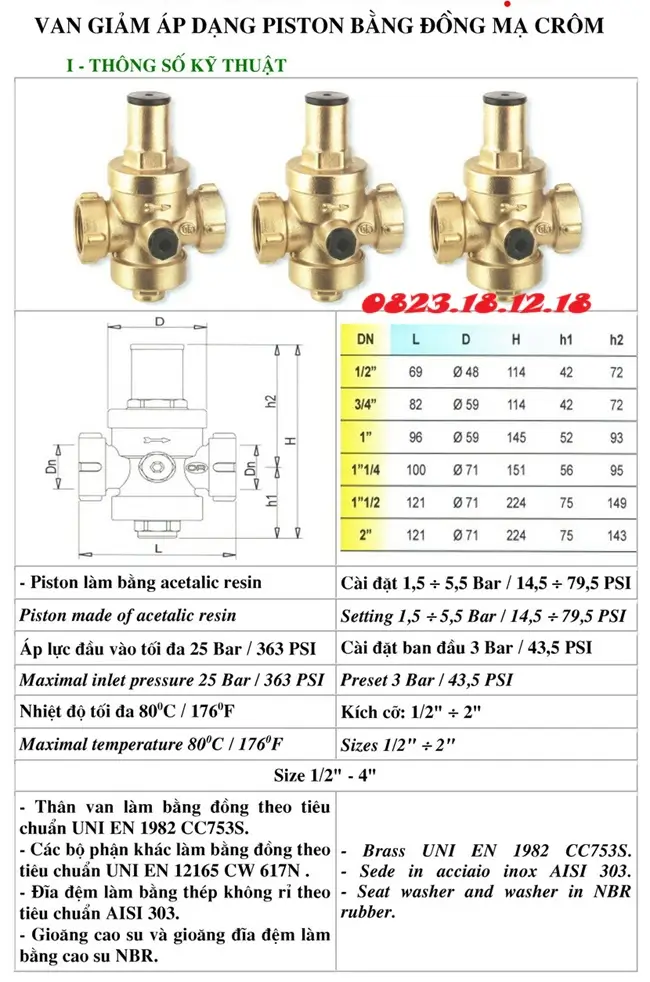 Van giảm áp đồng dạng piston
