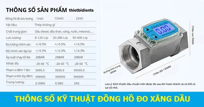 Thông số kỹ thuật đồng hồ đo xăng dầu