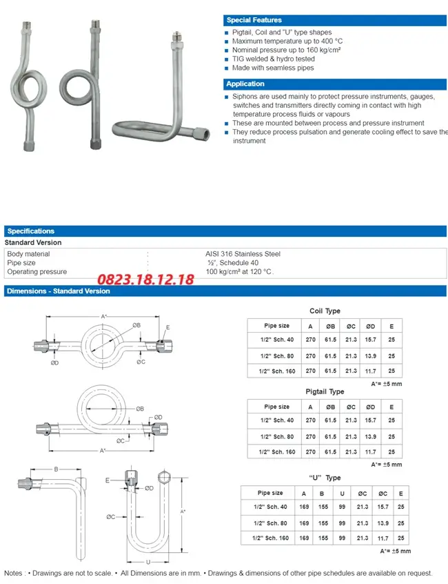 Catalogue siphon inox