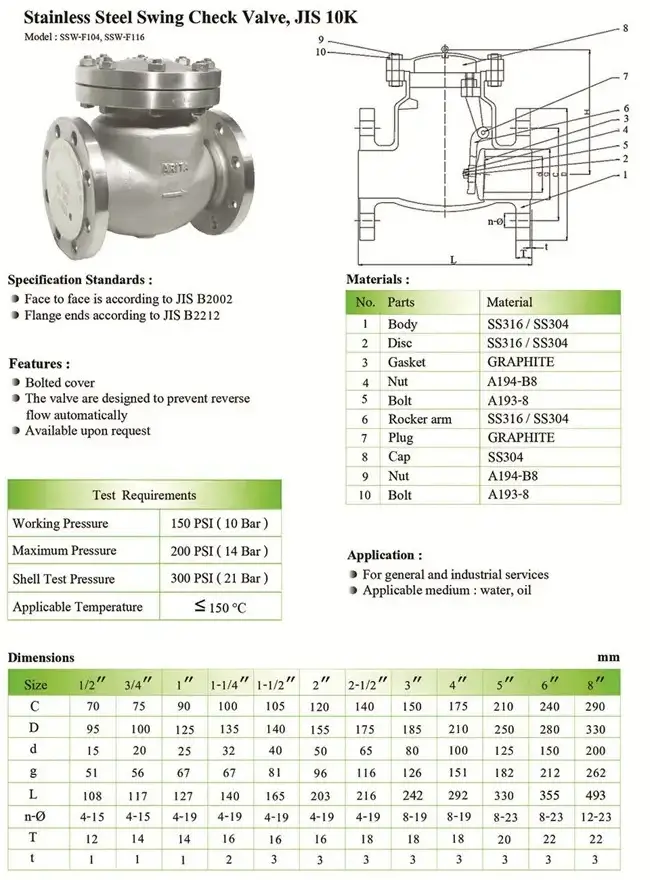 Van một chiều lá lật inox JIS 10K 7 Catalogue van một chiều lá lật inox JIS 10K