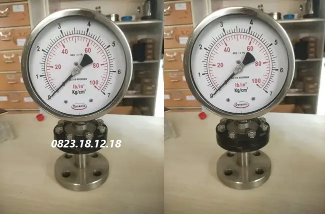 Đồng hồ đo áp suất inox dạng màng 15 Đồng hồ áp suất inox dạng màng mặt bích