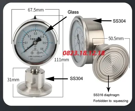 Đồng hồ đo áp suất inox dạng màng 2 Đồng hồ đo áp suất inox dạng màng