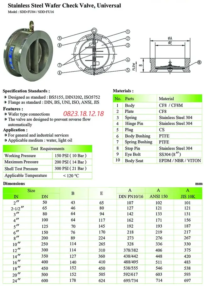 Van Một Chiều Công Nghiệp | Inox, Gang, Lá Lật, Lò Xo 10 Catalogue van một chiều