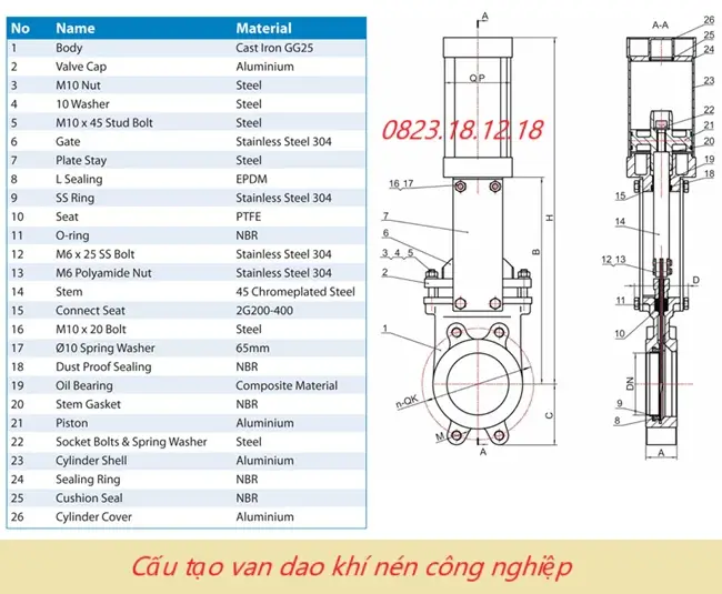 Cấu tạo van dao khí nén công nghiệp