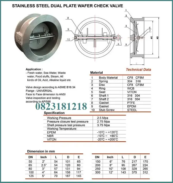Van một chiều cối 3 Thông số kỹ thuật van một chiều cối