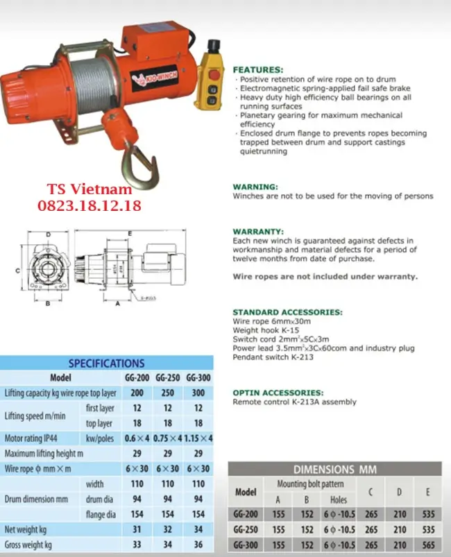 Máy tời điện 220V 3 Catalogue máy tời điện 220V