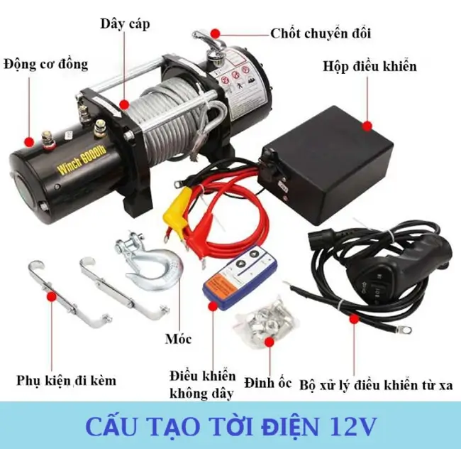 Tời điện 12V 3 Cấu tạo của tời điện 12V
