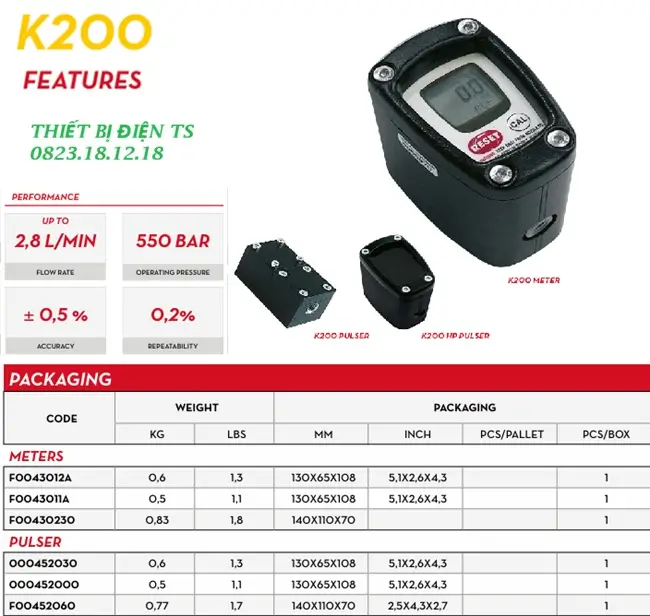 Đồng hồ đo lưu lượng dầu mỡ Piusi K200 3 Catalogue đồng hồ đo lưu lượng dầu mỡ Piusi K200