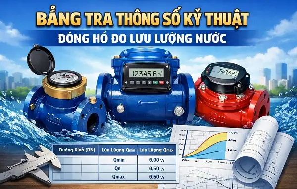 Bảng tra thông só kỹ thuật đồng hồ đo lưu lượng nước