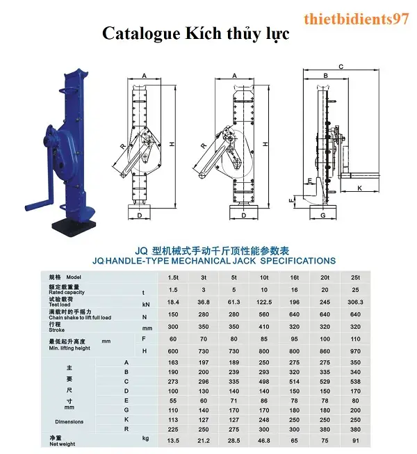 Catalogue kích thủy lực quay tay