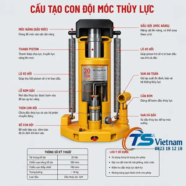 Con Đội Móc Thủy Lực 4 Cấu tạo con đội móc thủy lực
