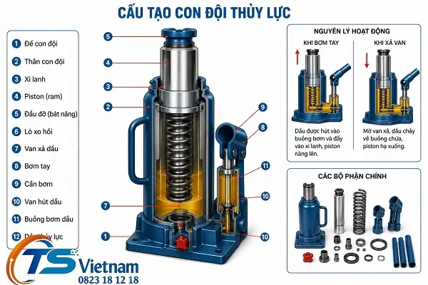 Cách Lựa Chọn Con Đội Thủy Lực 6 Cấu tạo con đội thủy lực