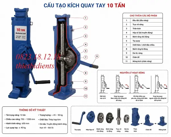 Kích Quay Tay 10 Tấn 4 Cấu tạo kích quay tay 10 tấn