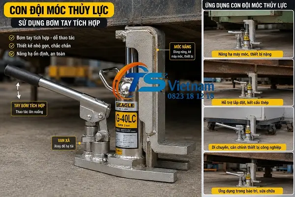 Con Đội Móc Thủy Lực 8 Con đội mcos thủy lực sử dụng bơm tay tích hợp