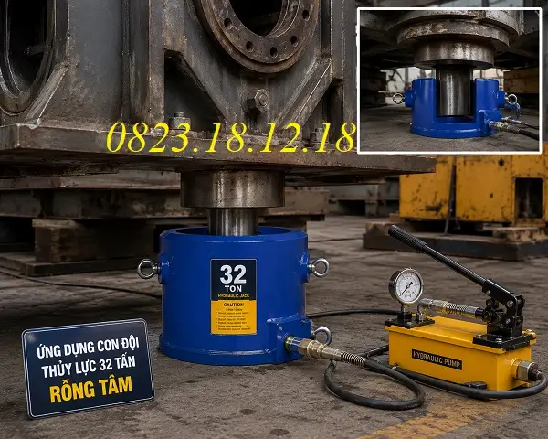 Con đội thủy lực 32 tấn rỗng tâm