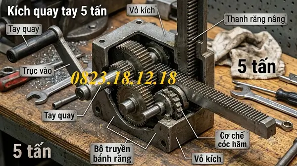 Kích quay tay 5 tấn 6 Hệ thống bánh răng truyền động của kích quay tay 5 tấn