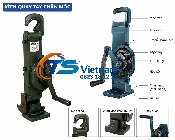 Kích quay tay 30 tấn 7 Kicshq uay tay 30 tấn chân móc