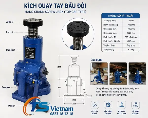 Kích quay tay 30 tấn 6 Kích quay tay 30 tấn đầu đội