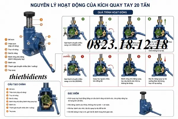 Kích Quay Tay 20 Tấn 9 Nguyên lý hoạt đọng của kcíhq uay tay 20 tấn