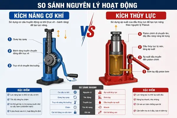 So sánh kích nâng cơ khí và kích thủy lực: Loại nào đáng đầu tư hơn? 6 So sánh nguyên lý hoạt động của kích nâng cơ khí và kích thủy lực