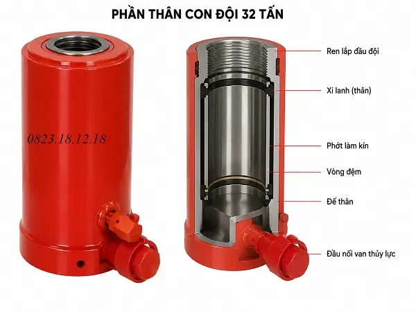Thân con đội thủy lực 32 tấn