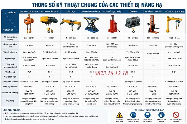 Thiết Bị Nâng Hạ Là Gì? 12 Thông số kỹ thuật chung của các thiết bị nâng hạ
