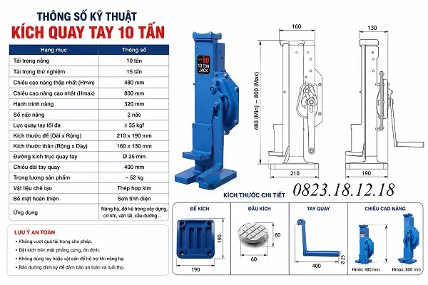 Kích Quay Tay 10 Tấn 3 Thông số kỹ thuật quay tay 10 tấn