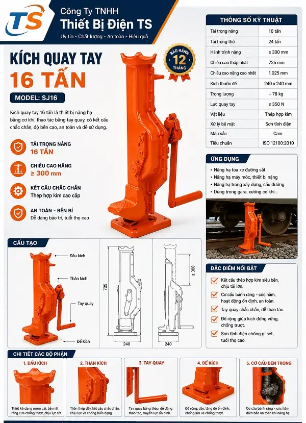 Kích Quay Tay 16 Tấn 3 Thông số kỹ thuật kích quay tay 16 tấn